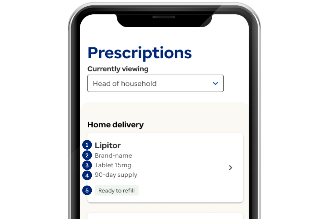 phone screen with example of medication details card on Optum Rx
