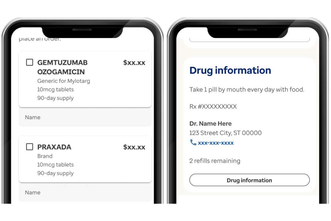two phone screen with example of prescriber’s names shown on Optum Rx account